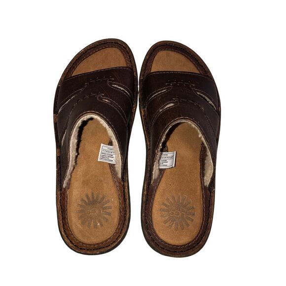 Ugg Mens Osprey Size 7 Sandal Slide Brown Leather Sheepskin Sherpa Lined Casual main image 5